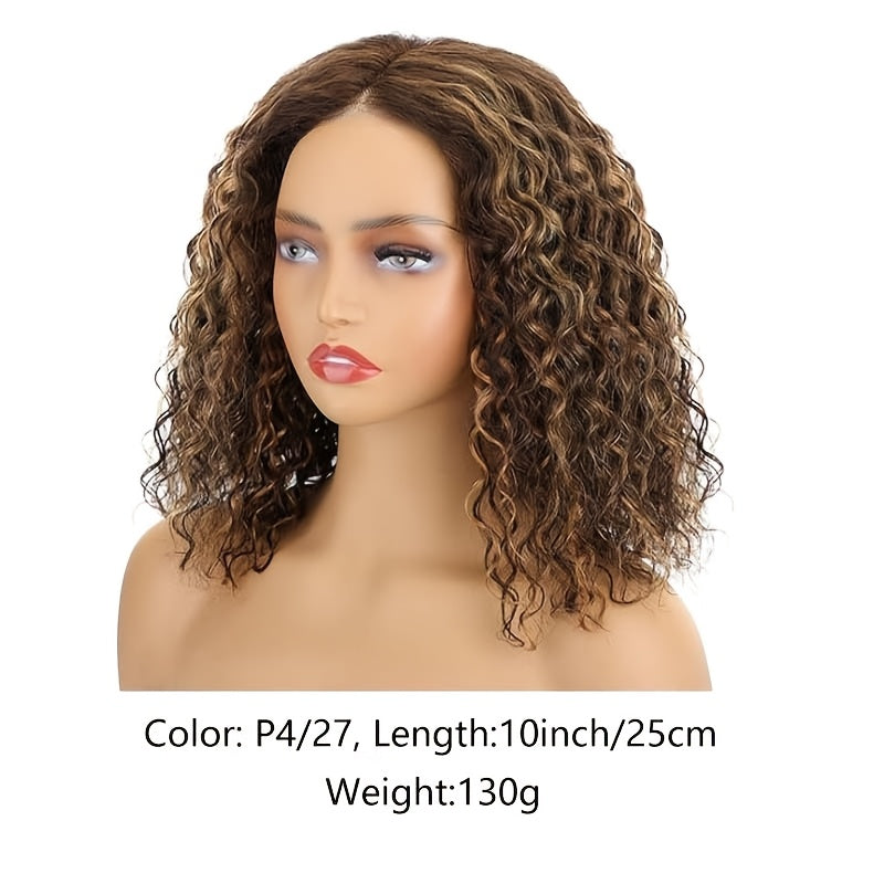 -Looking Human Hair Wig with 150% Density - Deep Wave/curly Bob with 13x4 Lace Front, Ombre Hair Color ( to Dark) | for all Light Beige Tones | Christmas Weddings Photoshoots | Suitable for all ethnic