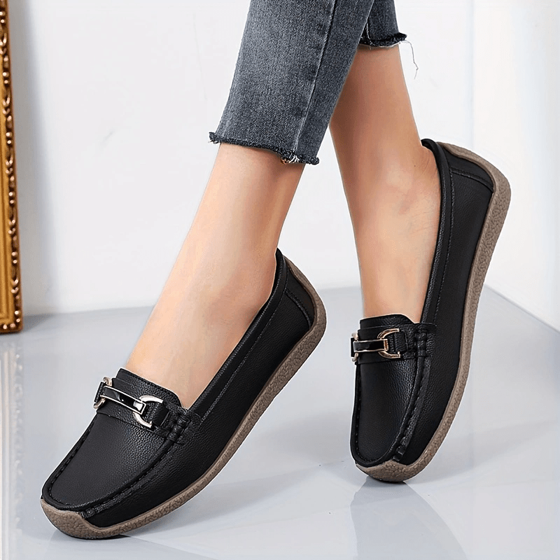 Women'S Slip-On Loafers - Soft, Non-Slip TPR Sole, Lightweight, Durable, Black Faux Cover Flats for Casual Wear, Ladies Shoes