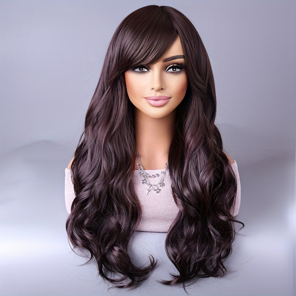 Long Wave Curly Hair Wig, Multi-colored Long Fluffy Natural Fashion Curly Hair Wig With Fringe Synthetic Full Curly Hair Wig Cosplay Party Dress Wig for Everyday Use Wig