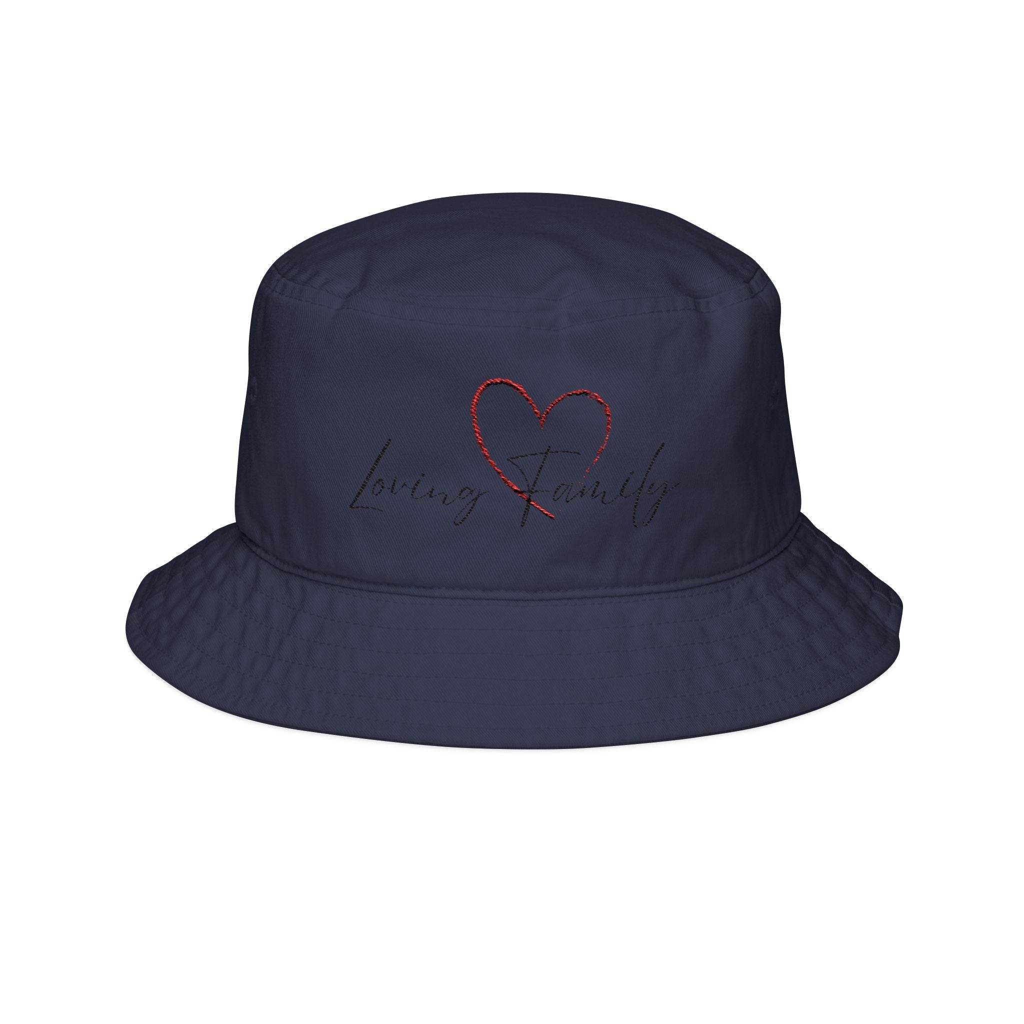 Embroidered "Loving Family" Heart Bucket Hat — Casual Family Love Accessory