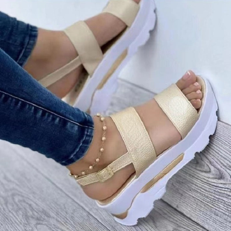 [Summer Sandals] Summer Women's Solid Color Platform Sandals | Casual Open Toe Ankle Strap Wedge Shoes