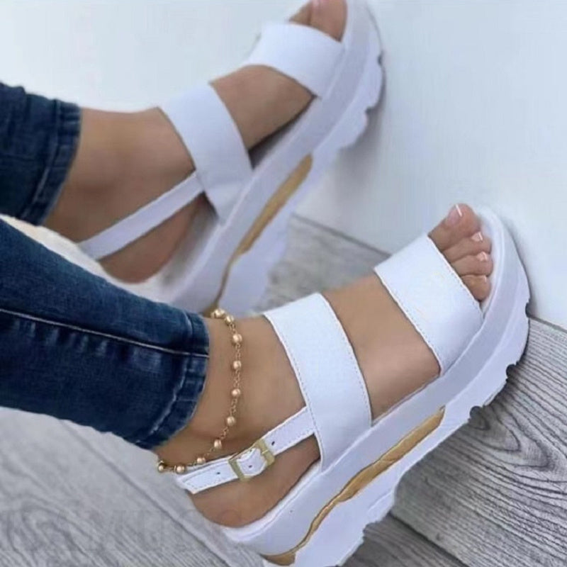 [Summer Sandals] Summer Women's Solid Color Platform Sandals | Casual Open Toe Ankle Strap Wedge Shoes