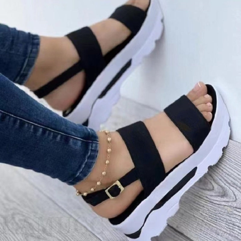 [Summer Sandals] Summer Women's Solid Color Platform Sandals | Casual Open Toe Ankle Strap Wedge Shoes
