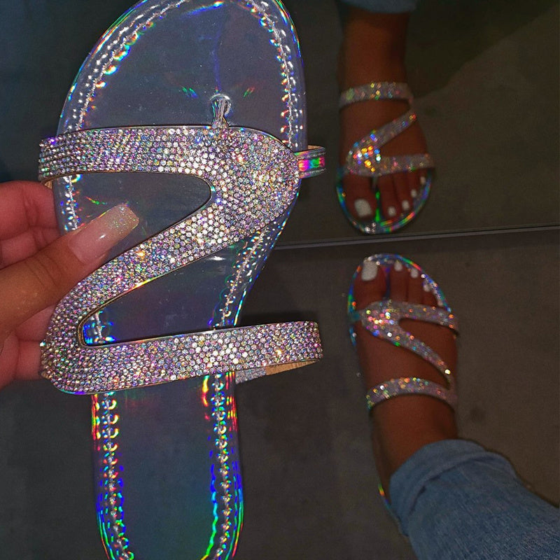Women Summer Flat Bling Slippers Transparent Soft Jelly Shoes Female Flip Flops Sandals Outdoor Beach Ladies Slides Plus Size