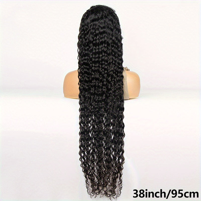 200% Density Human Hair Wig - Long Deep Wave & Curly Style - 13x4 Lace Front with Natural Hairline, Baby Hair & Pre-Plucked for Ultra Realism