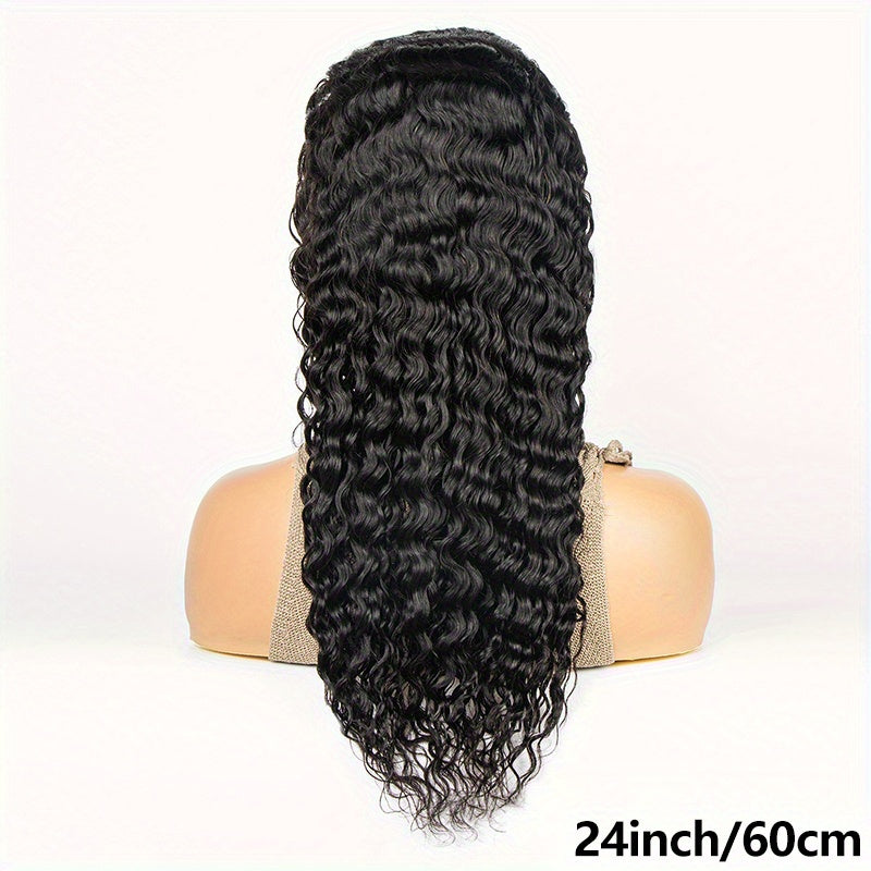 200% Density Human Hair Wig - Long Deep Wave & Curly Style - 13x4 Lace Front with Natural Hairline, Baby Hair & Pre-Plucked for Ultra Realism