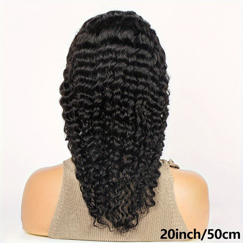 200% Density Human Hair Wig - Long Deep Wave & Curly Style - 13x4 Lace Front with Natural Hairline, Baby Hair & Pre-Plucked for Ultra Realism