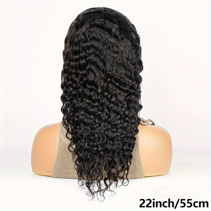 200% Density Human Hair Wig - Long Deep Wave & Curly Style - 13x4 Lace Front with Natural Hairline, Baby Hair & Pre-Plucked for Ultra Realism