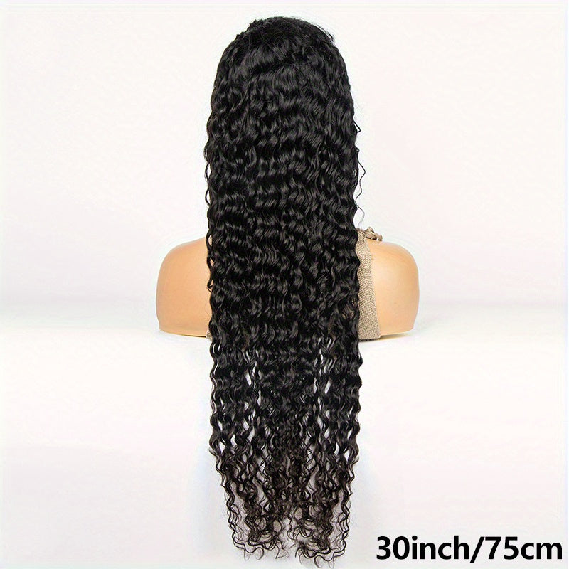 200% Density Human Hair Wig - Long Deep Wave & Curly Style - 13x4 Lace Front with Natural Hairline, Baby Hair & Pre-Plucked for Ultra Realism