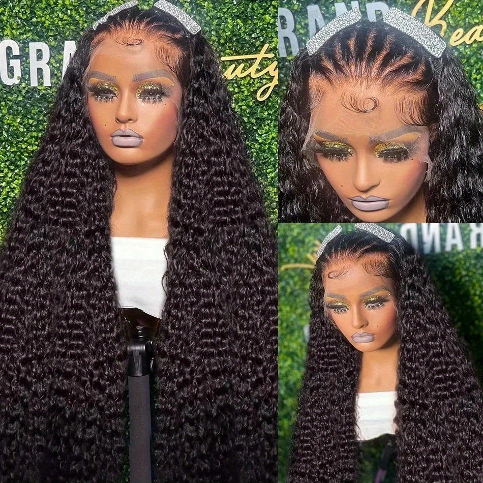 200% Density Human Hair Wig - Long Deep Wave & Curly Style - 13x4 Lace Front with Natural Hairline, Baby Hair & Pre-Plucked for Ultra Realism