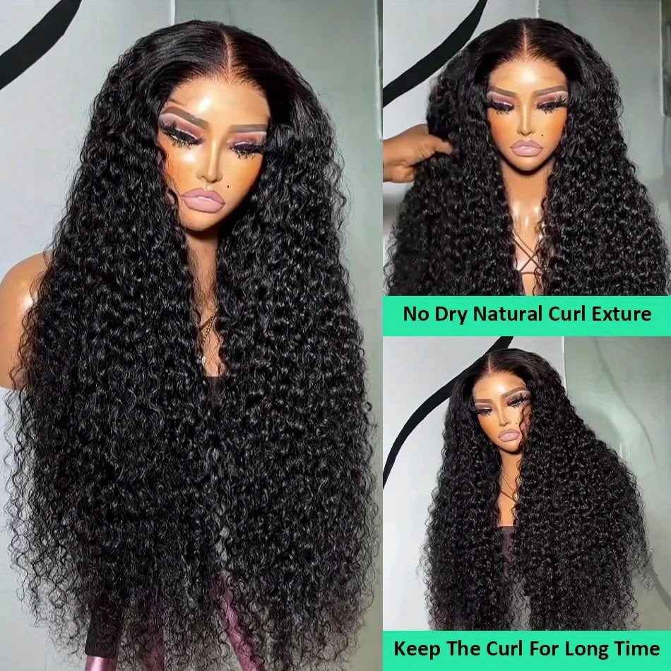 200% Density Human Hair Wig - Long Deep Wave & Curly Style - 13x4 Lace Front with Natural Hairline, Baby Hair & Pre-Plucked for Ultra Realism