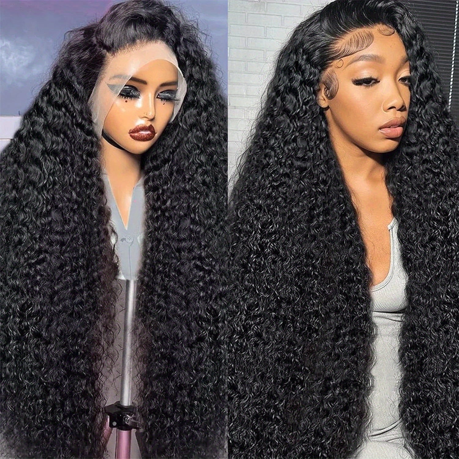200% Density Curly Wave Lace Front Glueless Human Hair Wig For Women - 13x6 HD Deep Curly Frontal Wig - Wet And Wavy Ready To Wear