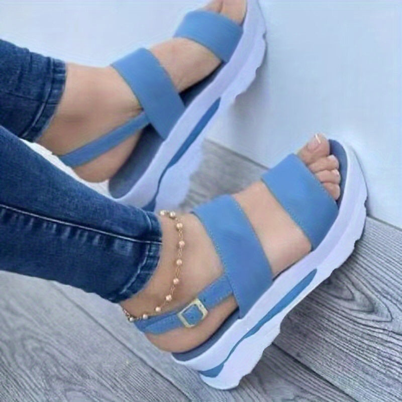 [Summer Sandals] Summer Women's Solid Color Platform Sandals | Casual Open Toe Ankle Strap Wedge Shoes