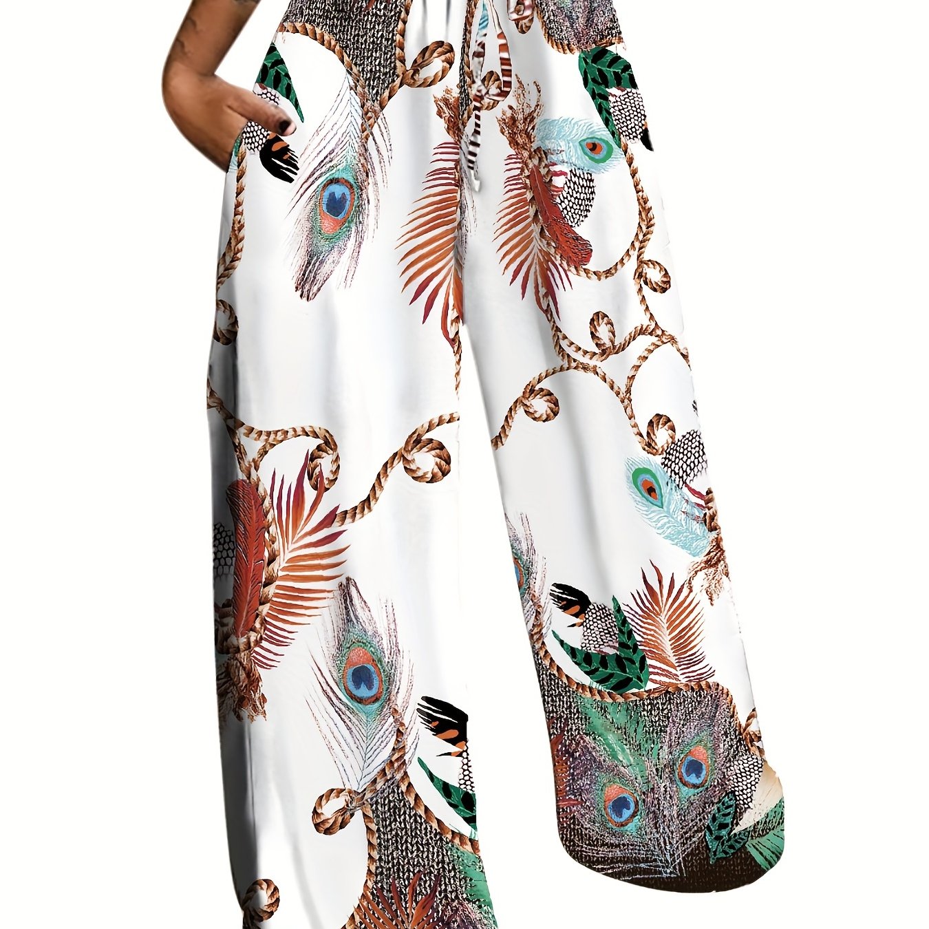 2023 Fashion Peacock Single-Sided Brushed Printed Long Pants