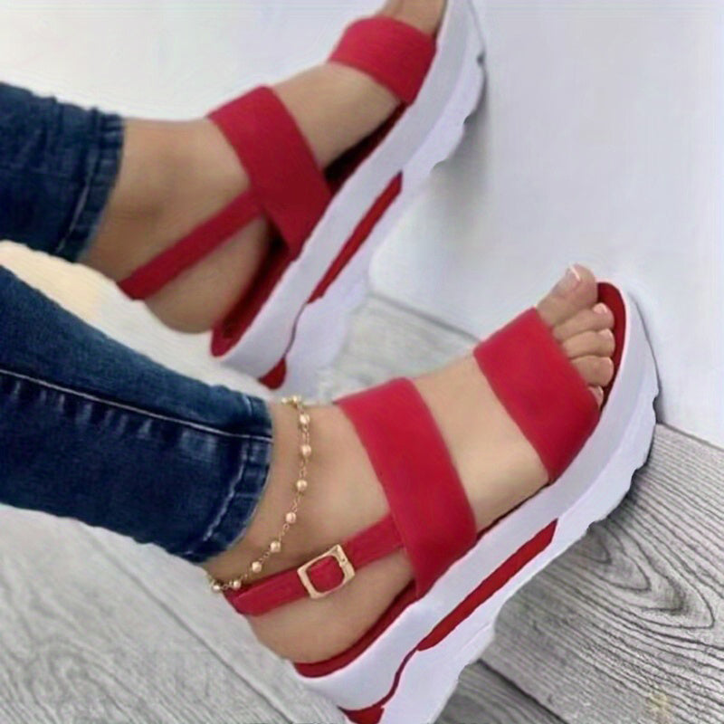 [Summer Sandals] Summer Women's Solid Color Platform Sandals | Casual Open Toe Ankle Strap Wedge Shoes