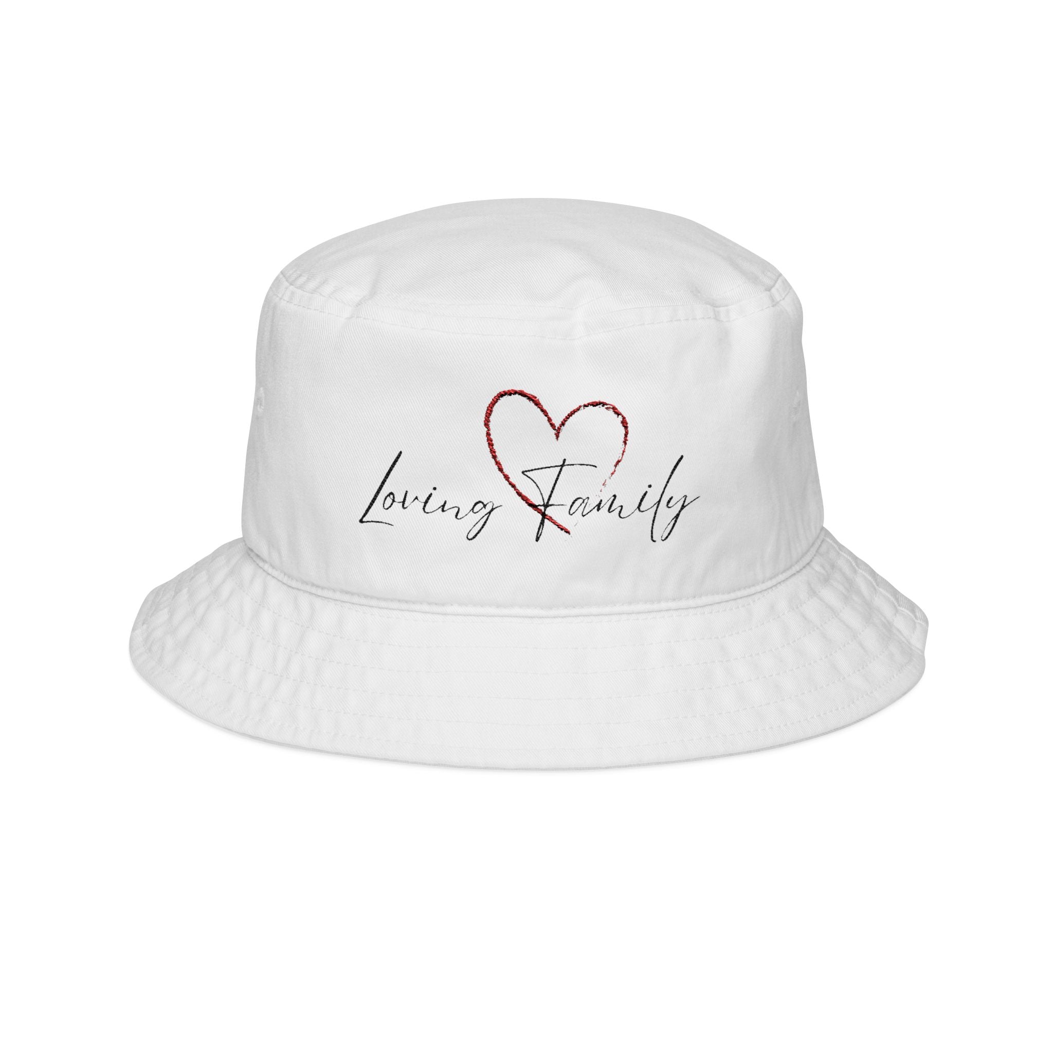 Embroidered "Loving Family" Heart Bucket Hat — Casual Family Love Accessory