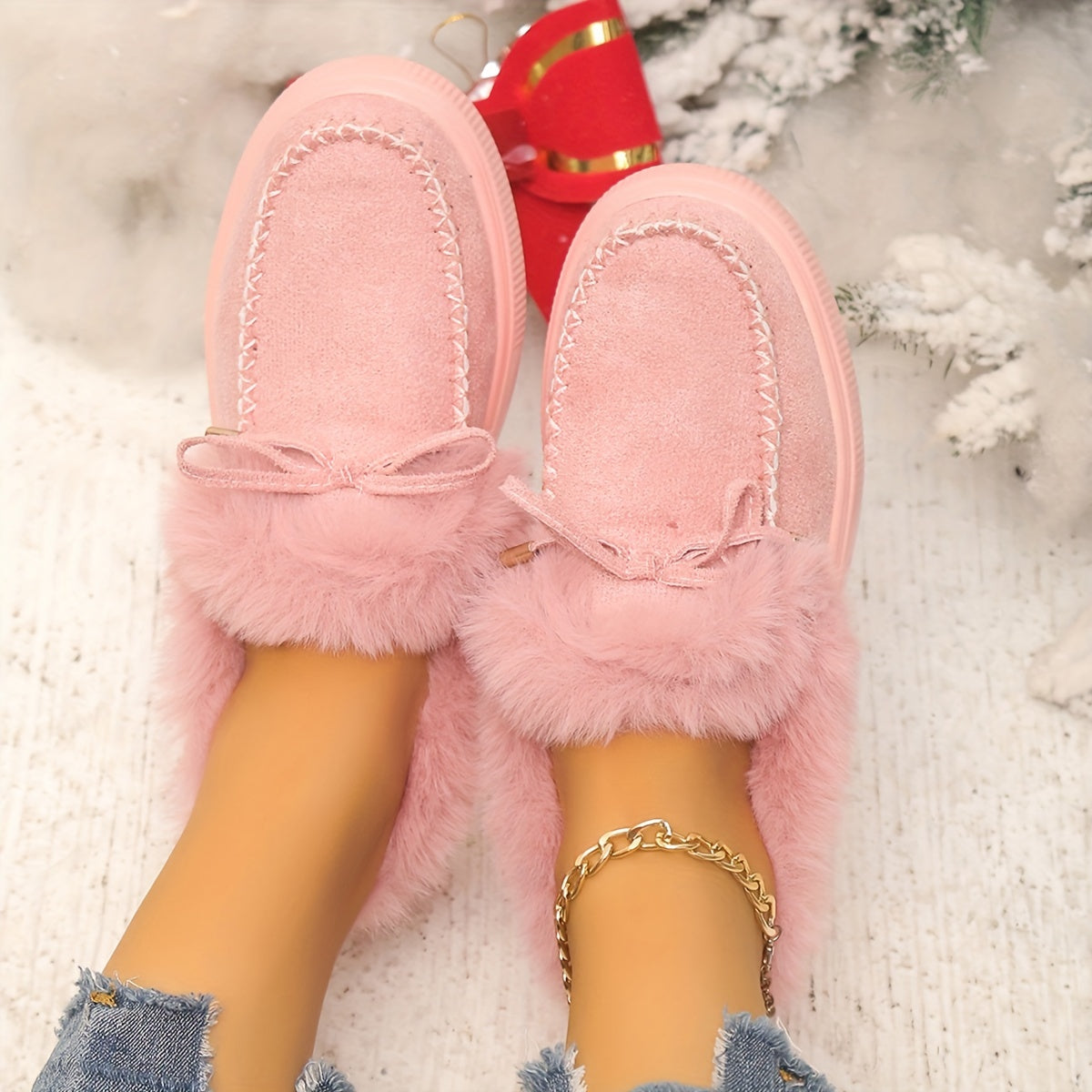 New Women Winter Ankle Boots Snow Boots Plush Warm Slip-on Ladies Shoes Flats Plus Size