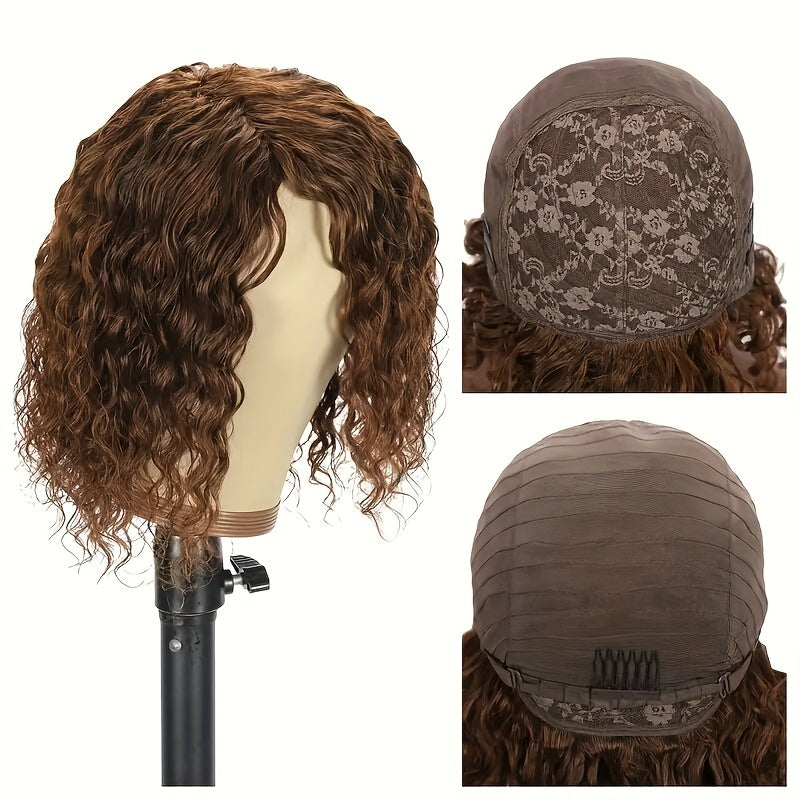 #4 Water Wave Wig Human Hair 150% Density Light Brown Short Bob Wig Full Machine Made Wig Non Lace Remy Hair For Woman Brazilian Human Hair Wig