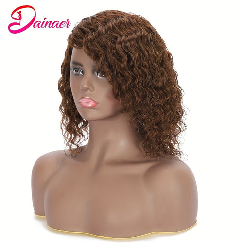 #4 Water Wave Wig Human Hair 150% Density Light Brown Short Bob Wig Full Machine Made Wig Non Lace Remy Hair For Woman Brazilian Human Hair Wig