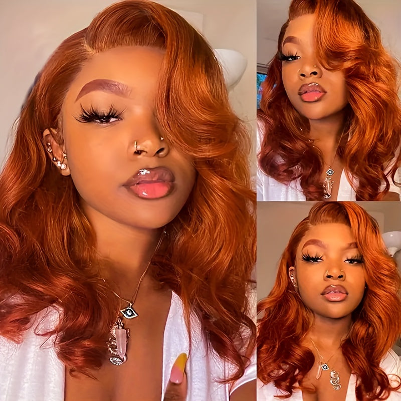 Ginger Orange Short Bob Wig Human Hair 4x4 Lace Front Pre-Plucked 150% Density Body Wave Wigs for Women - Natural Look & Versatile Styling, Short Hair Wig