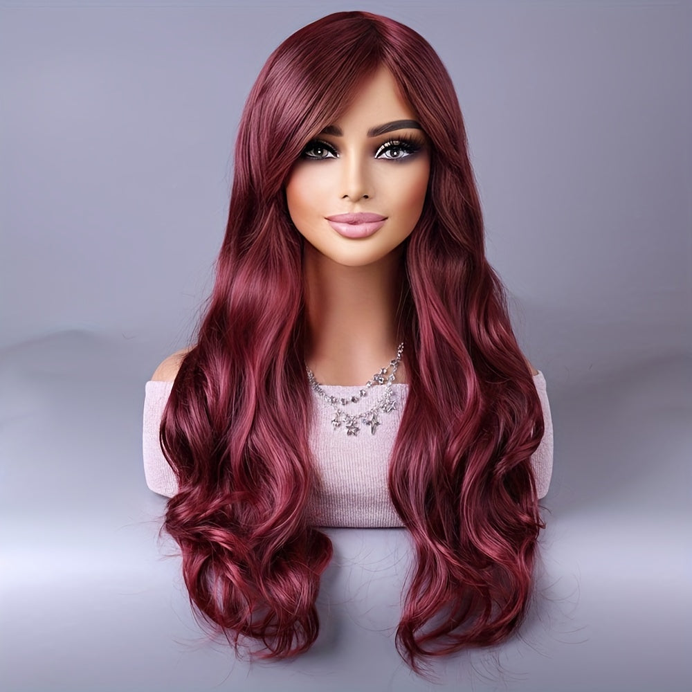 Long Wave Curly Hair Wig, Multi-colored Long Fluffy Natural Fashion Curly Hair Wig With Fringe Synthetic Full Curly Hair Wig Cosplay Party Dress Wig for Everyday Use Wig