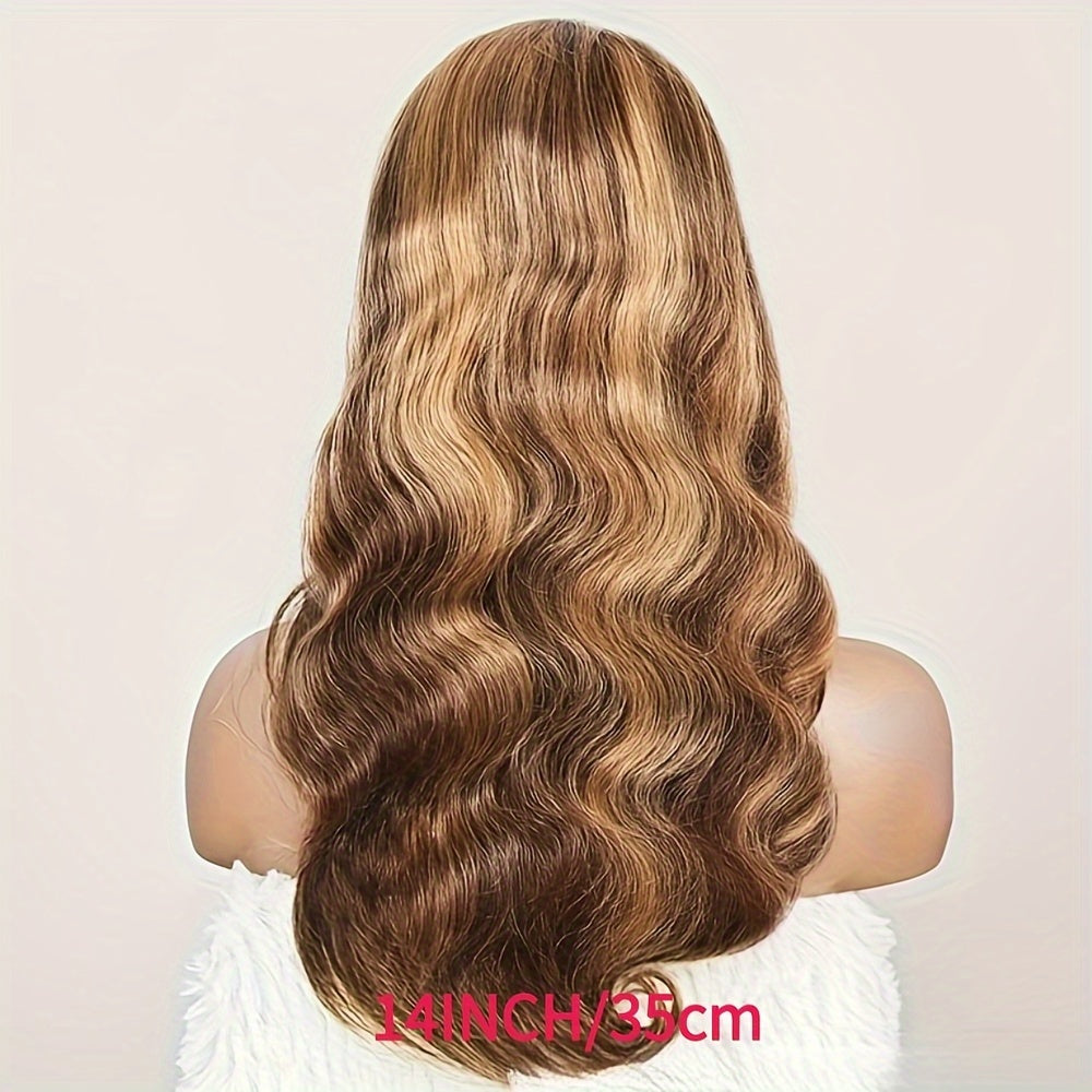 Blonde Highlight Body Wave HD 4x4 Lace Closure Human Hair Wig - High Gloss 4/27 Wig for Women, Density, Natural Look with Soft Curls, Perfect for Everyday & Special Occasions, Versatile Hairpiece, Sleek Hairpiece, Secure Fit