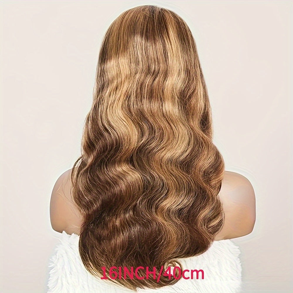 Blonde Highlight Body Wave HD 4x4 Lace Closure Human Hair Wig - High Gloss 4/27 Wig for Women, Density, Natural Look with Soft Curls, Perfect for Everyday & Special Occasions, Versatile Hairpiece, Sleek Hairpiece, Secure Fit