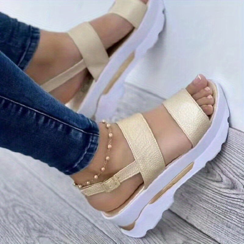 [Summer Sandals] Summer Women's Solid Color Platform Sandals | Casual Open Toe Ankle Strap Wedge Shoes
