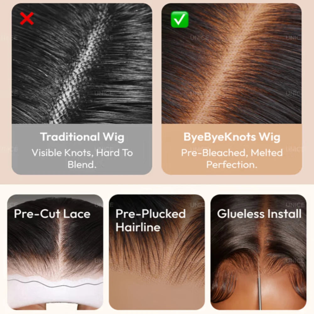 UNice 7x5 Bye Bye Slip™ Glueless Wig Balayage Highlight Body Wave Human Hair Wig With Drawstring 150% 180% Density