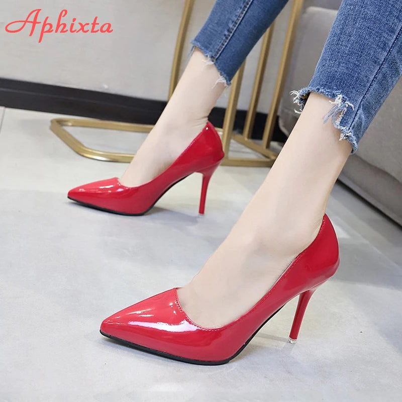 Aphixta Shoes Woman 7cm Or 10cm High Heel Pumps Red Thin Heels Women Shoes Wedding Party Leisure Nude Super Big Szie 48