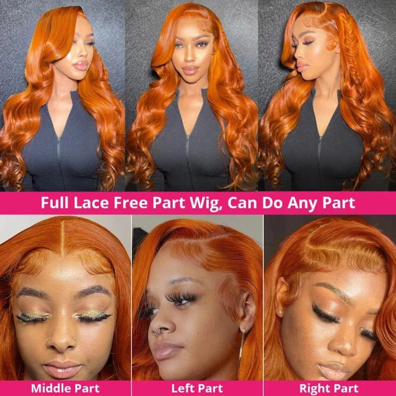Body Wave Orange Ginger 13x6 Lace Front Human Hair Wigs Ginger Color Transparent Lace Frontal Wig Brazilian Remy Hair For Women