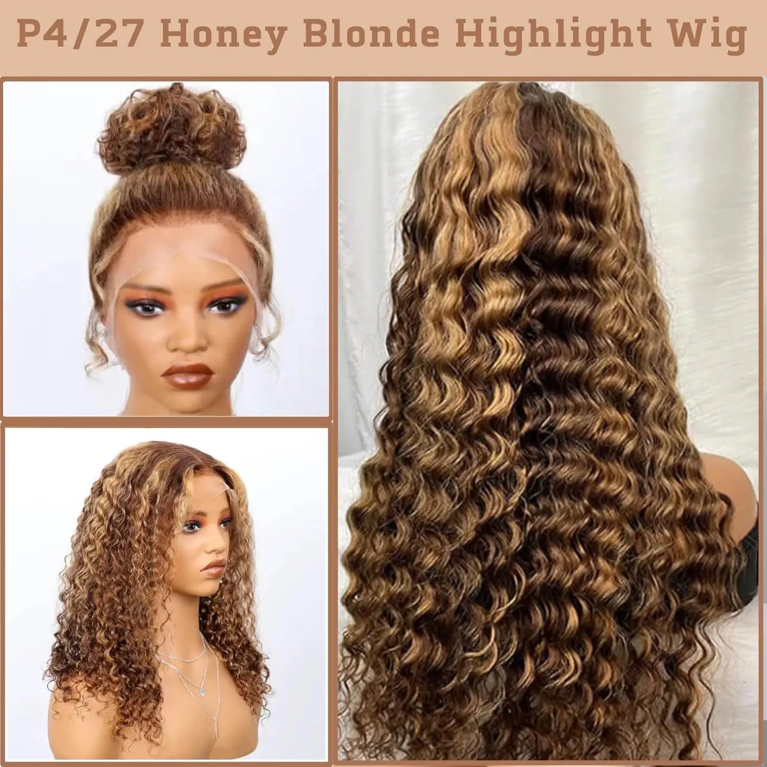 Curly 360 Lace Front Wigs Human Hair Pre Plucked P4/27 Highlight Ombre Deep Wave HD Lace Frontal Human Hair Wig With Drawstring