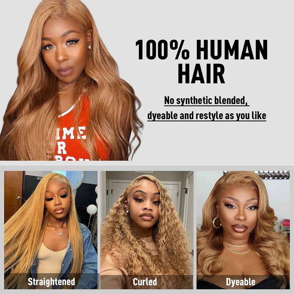 ISEE Hair #27 Colored Body Wave Human Hair Wigs Wear And Go Pre Cut Pre Plucked Glueless Wig Honey Blond Lace Front Wigs