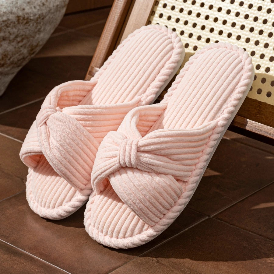Bow Fashion Women's Slippers Indoor Bedroom Soft Sole Exquisite Exposed Toe Dry Lightweight Comfortable Home Shoes