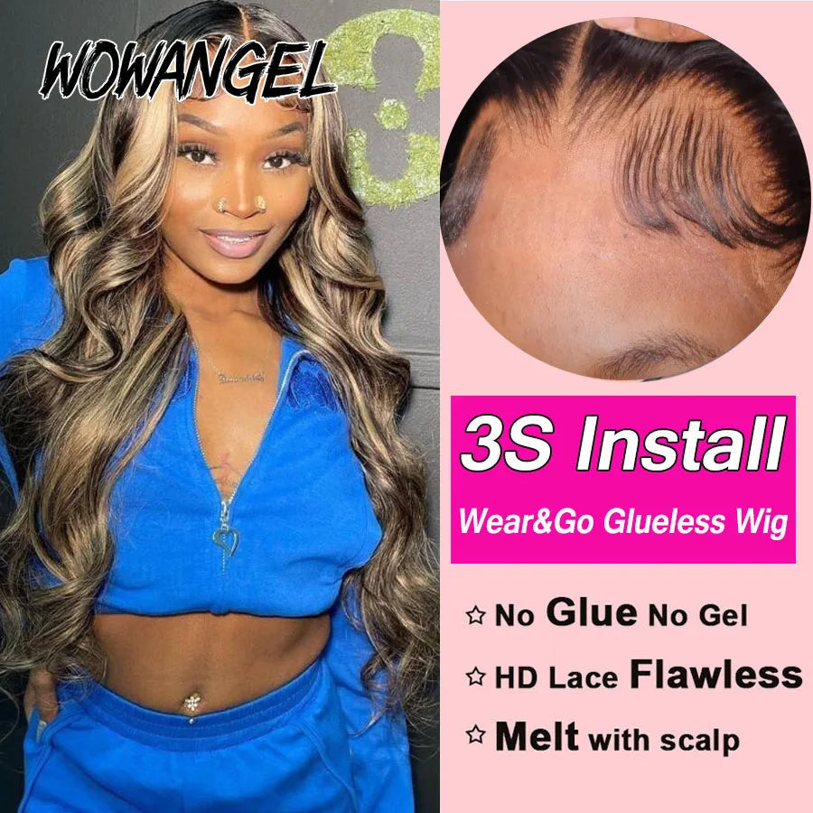 Wow Angel 34inch Highlight Body Wave Wigs 5X5 HD Lace Closure Wig Honey Blonde 250% Glueless Wig Human Hair Ready to Wear Wigs