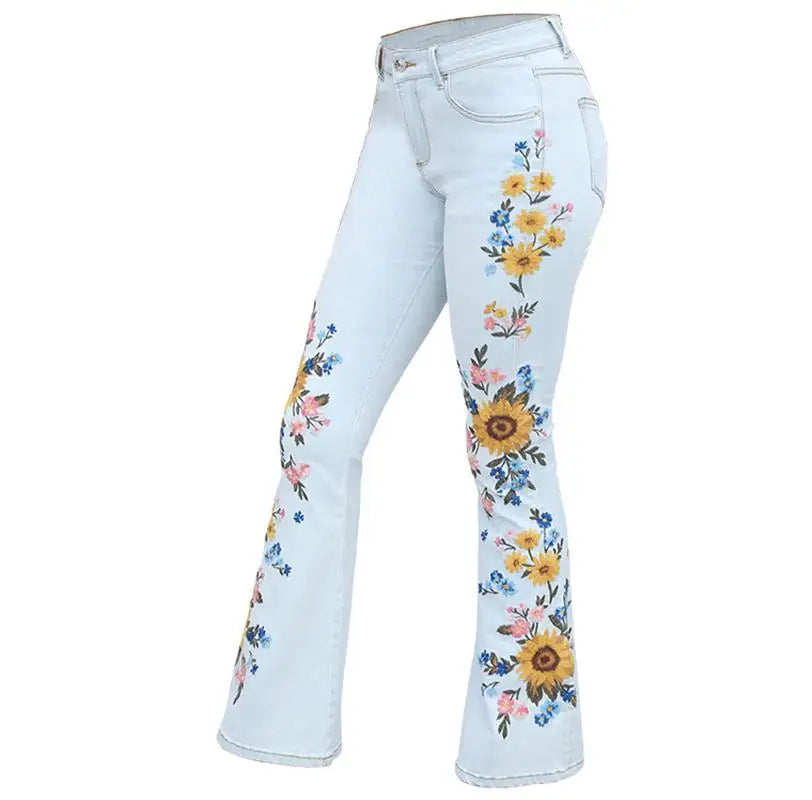 Jeanswomen's New New Stylewomen's Spicy Girl Street Fashion Personality Flower Heavy Work Embroidery Wash Horn Jeans