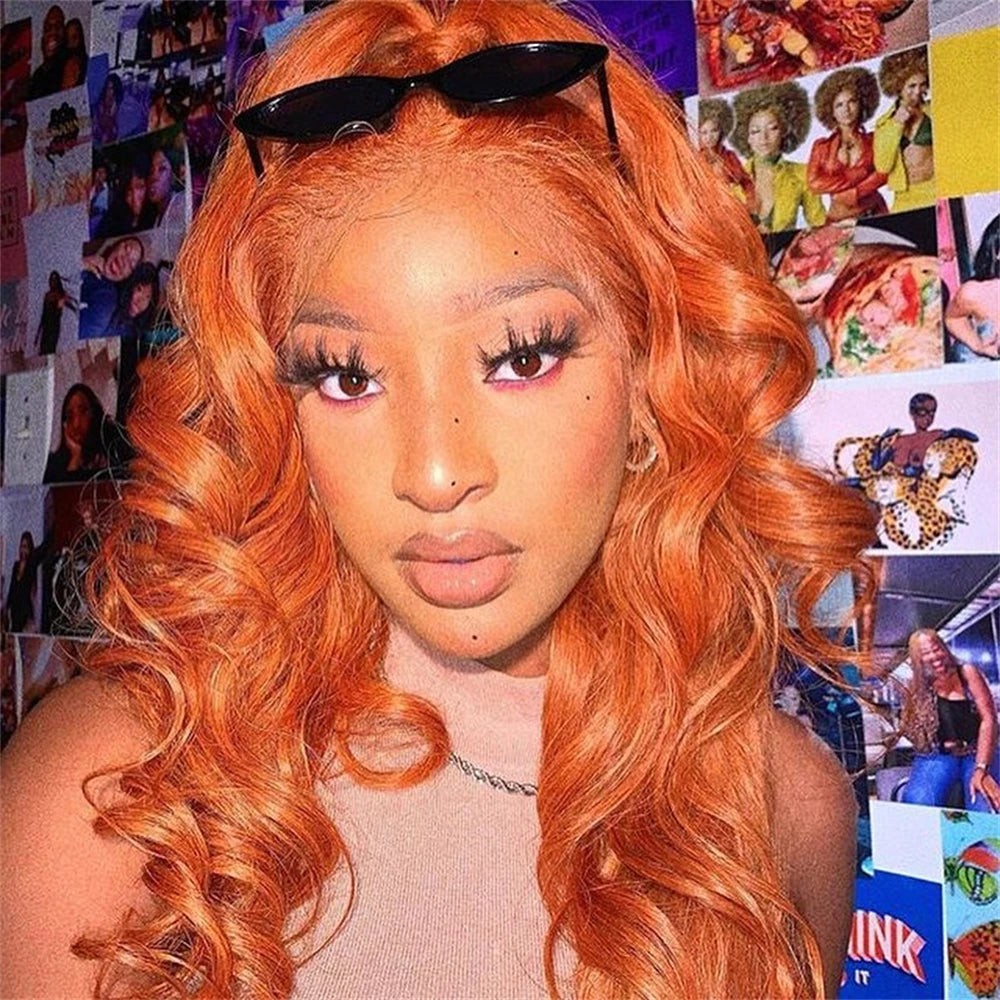 Body Wave Orange Ginger 13x6 Lace Front Human Hair Wigs Ginger Color Transparent Lace Frontal Wig Brazilian Remy Hair For Women