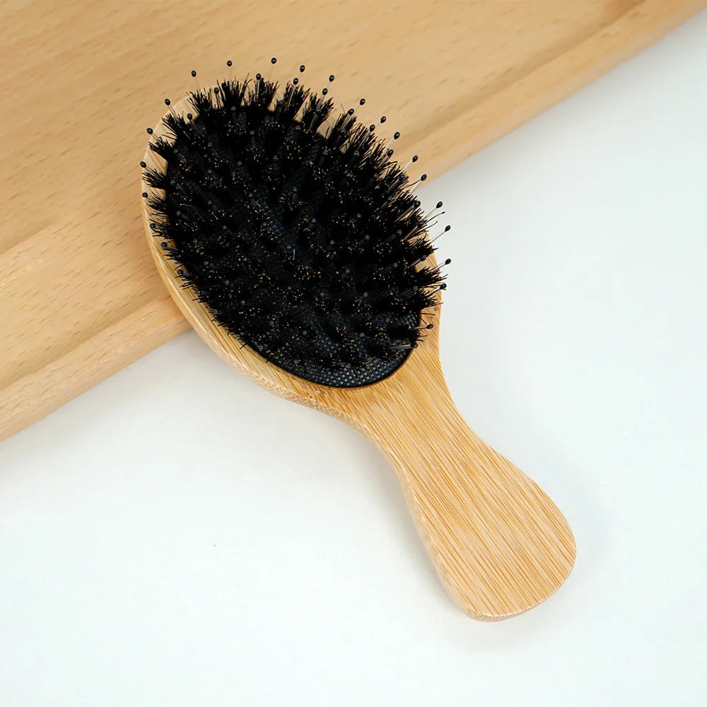 Natural Bamboo Comb Boar Bristle Hair Brush Portable Wooden Air Cushion Comb Scalp Detangler Haircomb Salon Styling Hair Tools