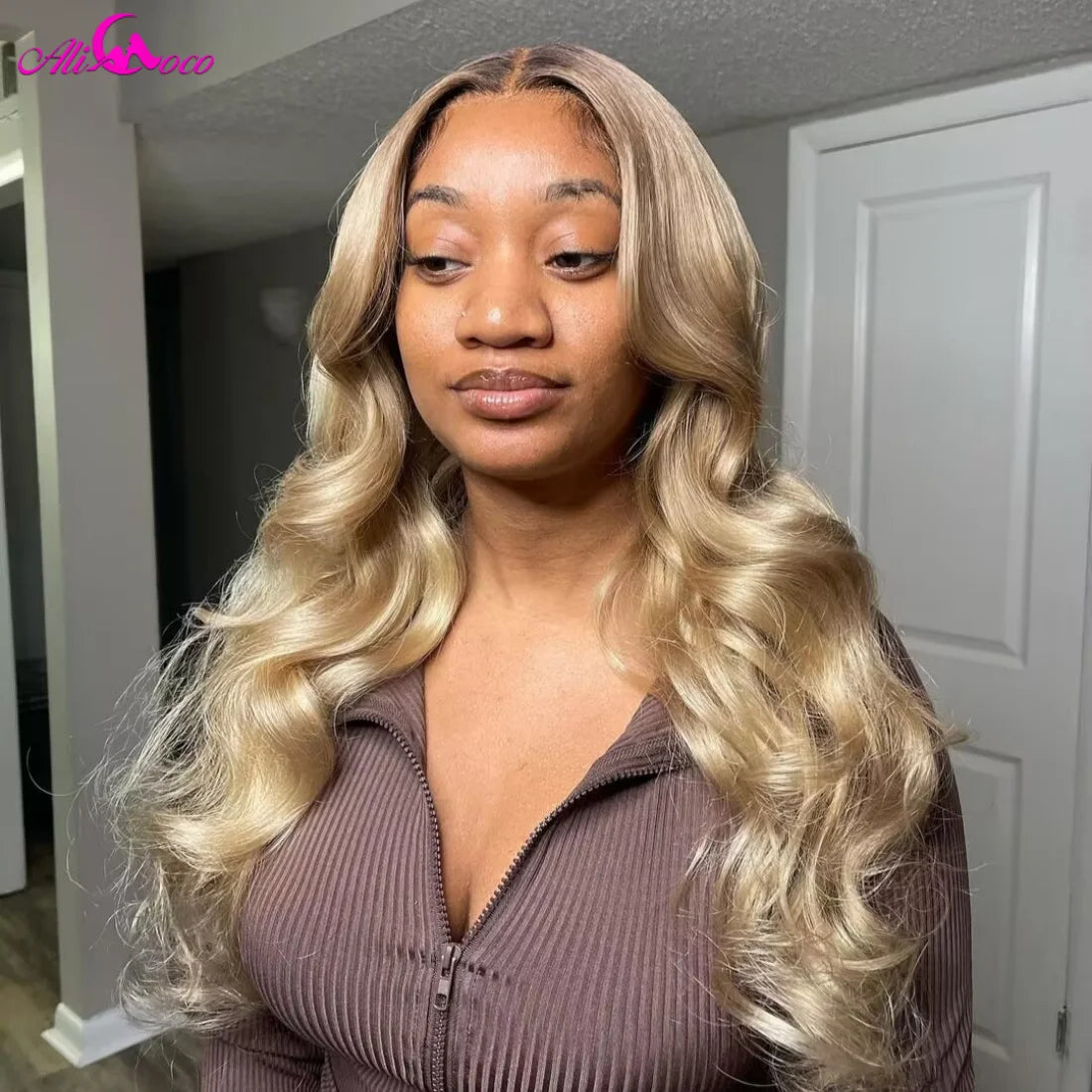 Brown Roots Ash Blonde Body Wave Lace Frontal Wig 13x6 Ombre Ash Blonde Human Hair Wigs HD Transparent Lace Front Wig