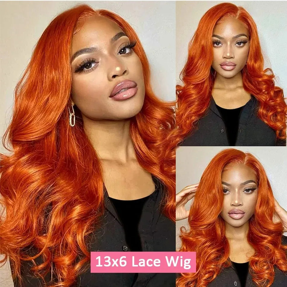 Body Wave Orange Ginger 13x6 Lace Front Human Hair Wigs Ginger Color Transparent Lace Frontal Wig Brazilian Remy Hair For Women
