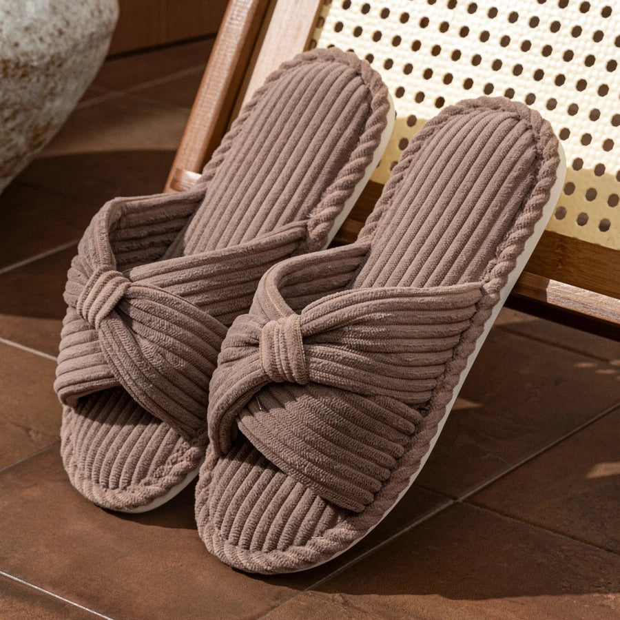 Bow Fashion Women's Slippers Indoor Bedroom Soft Sole Exquisite Exposed Toe Dry Lightweight Comfortable Home Shoes