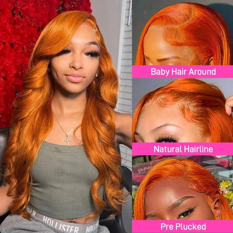 Body Wave Orange Ginger 13x6 Lace Front Human Hair Wigs Ginger Color Transparent Lace Frontal Wig Brazilian Remy Hair For Women