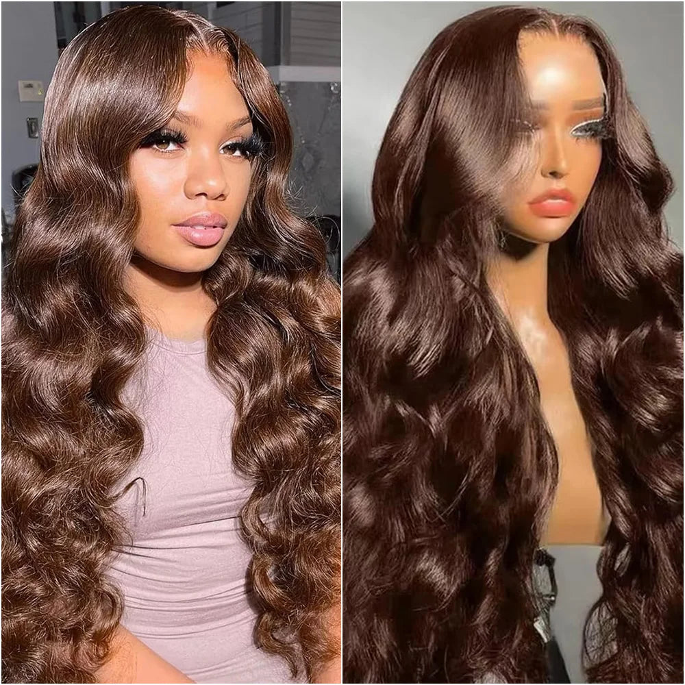 13x6 HD Body Wave Chocolate Brown Lace Front Wig Human Hair Brazilian Transparent 13x4 Lace Frontal Wigs Pre Plucked For Women