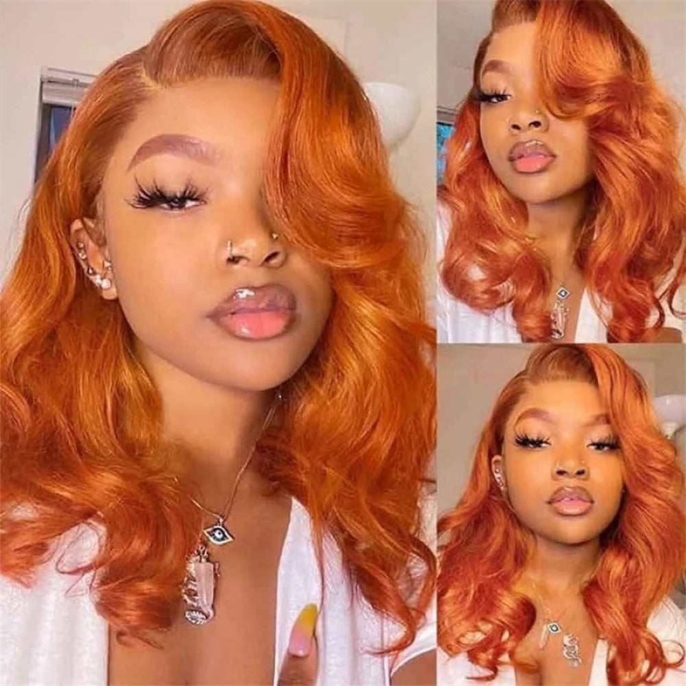 Body Wave Orange Ginger 13x6 Lace Front Human Hair Wigs Ginger Color Transparent Lace Frontal Wig Brazilian Remy Hair For Women