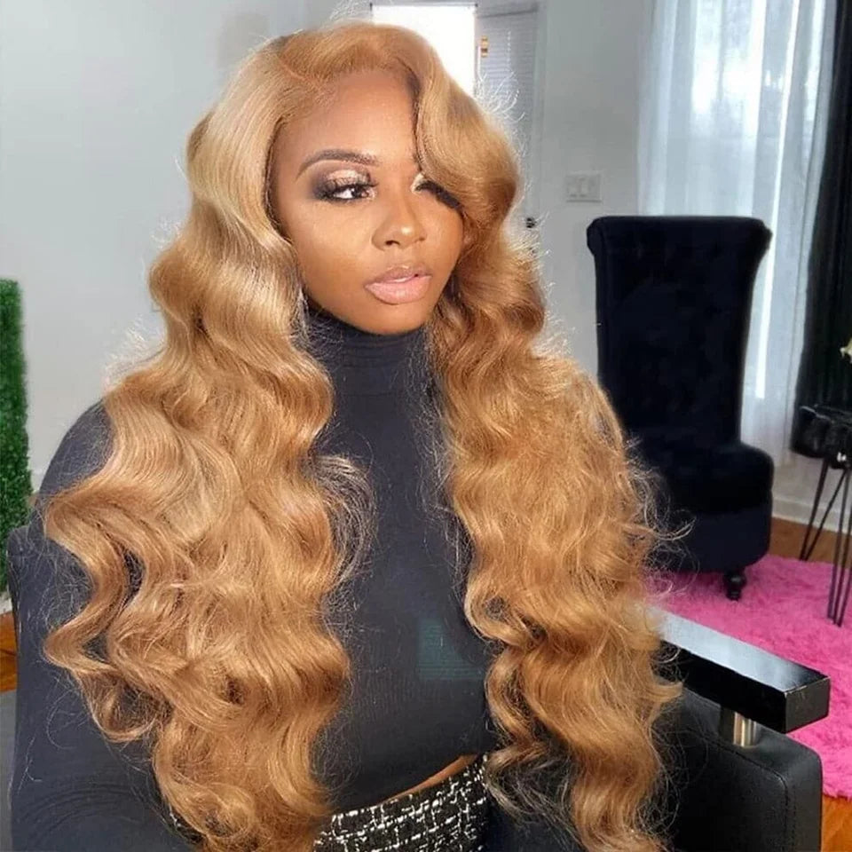 ISEE Hair #27 Colored Body Wave Human Hair Wigs Wear And Go Pre Cut Pre Plucked Glueless Wig Honey Blond Lace Front Wigs