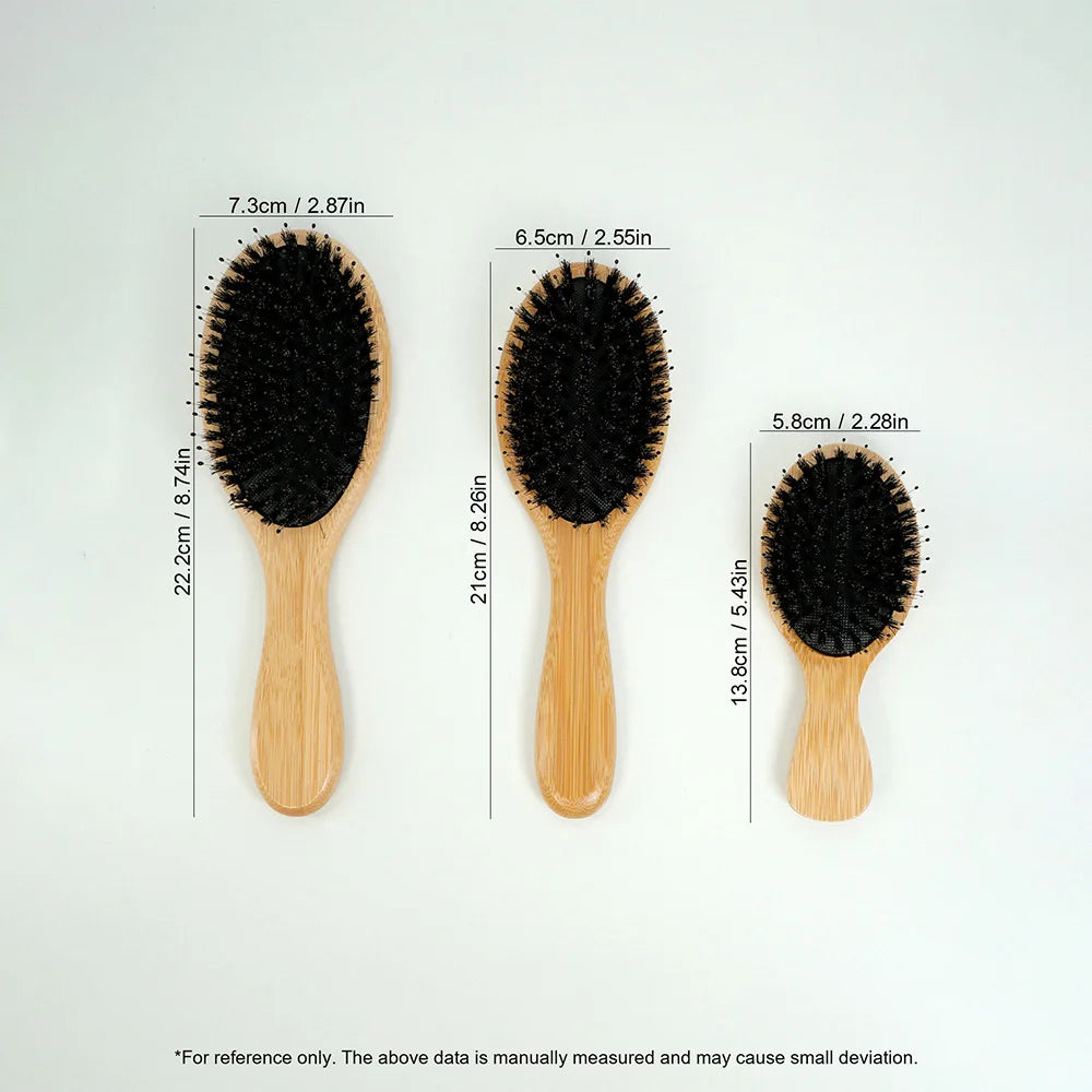 Natural Bamboo Comb Boar Bristle Hair Brush Portable Wooden Air Cushion Comb Scalp Detangler Haircomb Salon Styling Hair Tools