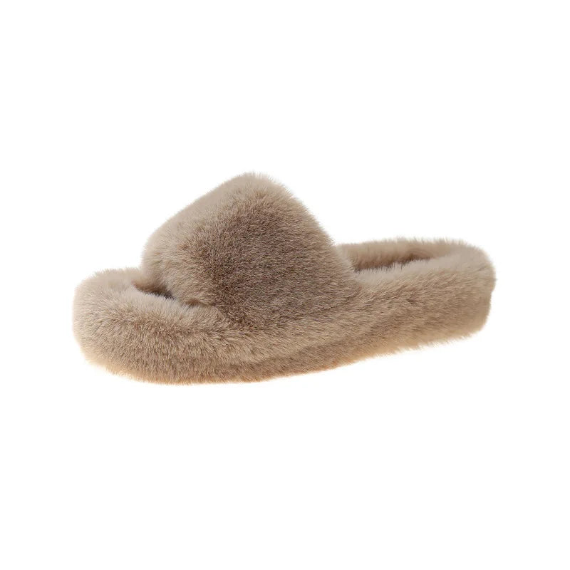 Home Slippers Women's Flat Shoes Female Lady Fur Flip Flops Slides 2023 Soft Plush Cotton Indoor Winter Zapato Mujer