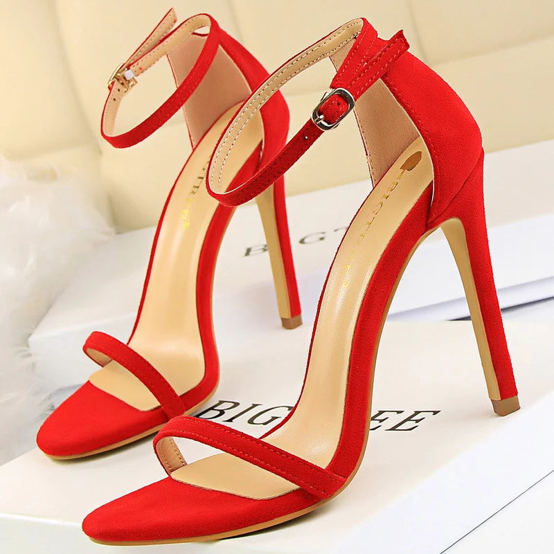 BIGTREE Shoes Summer Women Sandals Suede Hollow High Heels Stiletto Fashion Sandles Women Heels Ladies Shoes Women's Sandals