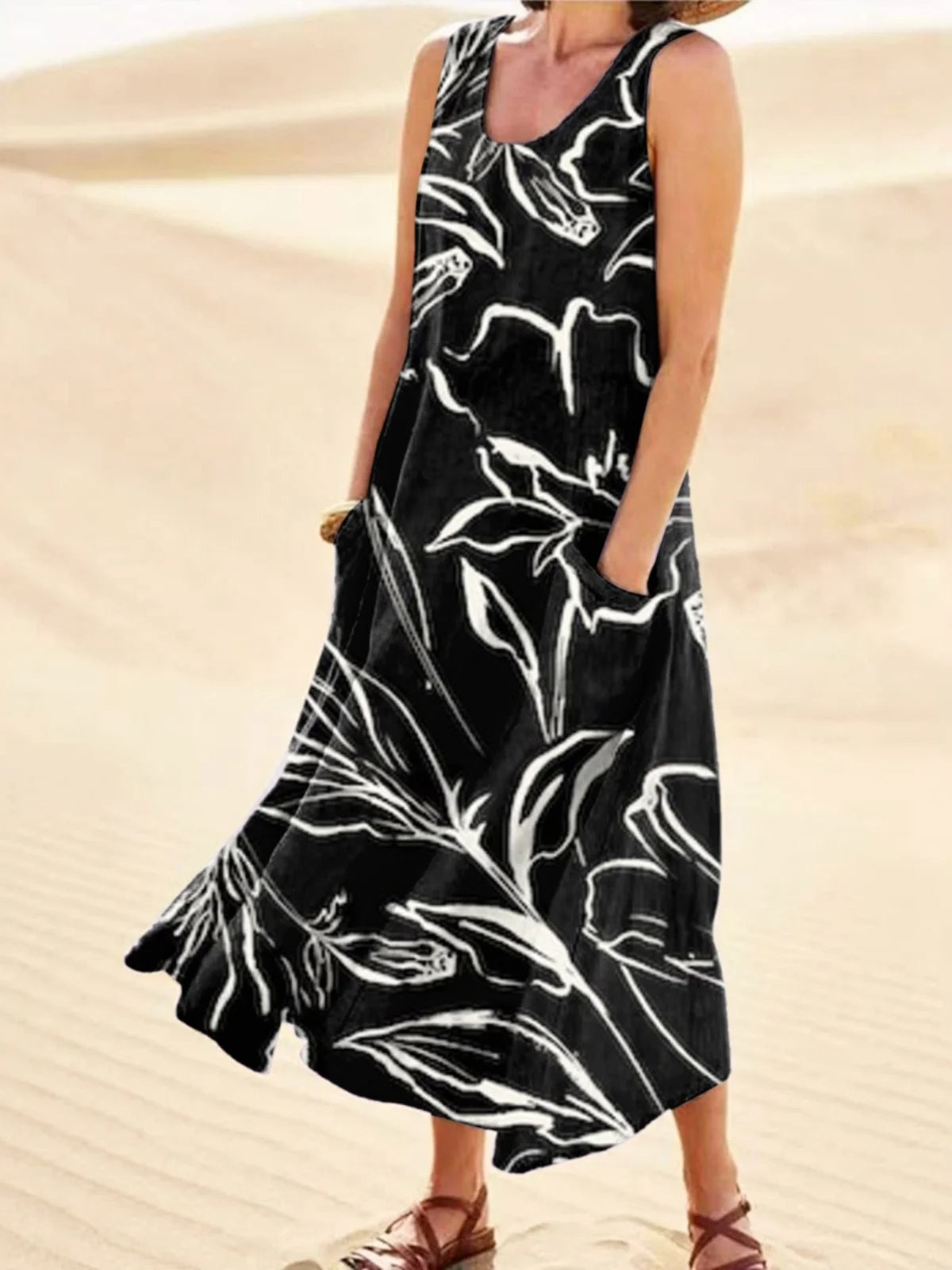 Long Printed Pullover Tank Dr Street Sle Svel Summer Evening Gown mid Waist Other Material 00% Other Pattern