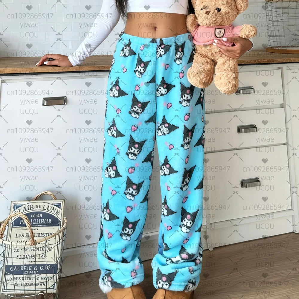 2025 Winter Women Halloween Kawai Kuromi plush Pajama Pants Soft Trousers Cute Women Casual Home Anime Cartoon  Pajama Pants